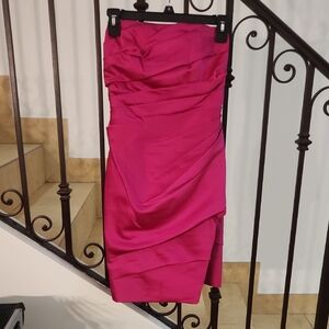 David's Bridal Strapless Fuchsia Dress